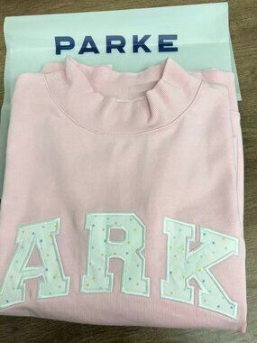 PARKE Pink Polka-Dot Letter Mock Neck Sweatshirt